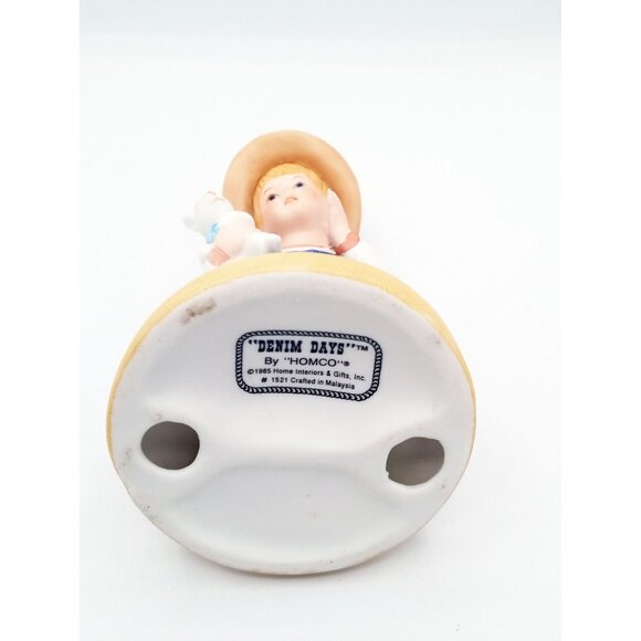 Denim Days Homco Boy Holding Rabbit Collectible 6 Inches Tall Hand Painted Farm - Picture 11 of 14